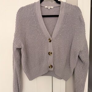 Madewell Lavender Cropped V-Neck Button Cardigan